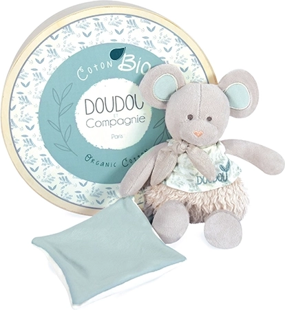 Ensemble cadeau Souris en peluche avec couverture en coton bio
