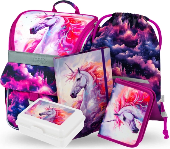 Baagl ensemble scolaire Zippy Royaume de la licorne – cartable, trousse, sac, chemises et boîte à goûter