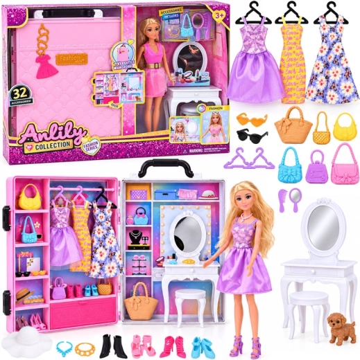 Poupée mannequin Anlily de 30 cm avec dressing portable et coiffeuse