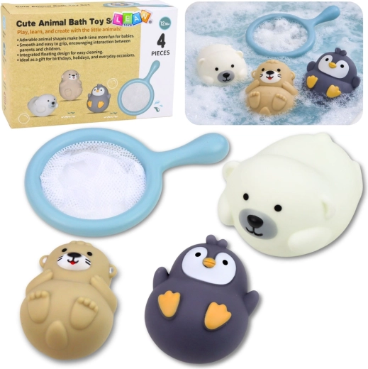Set de jouets de bain avec animaux pastel et épuisette, 4 pièces