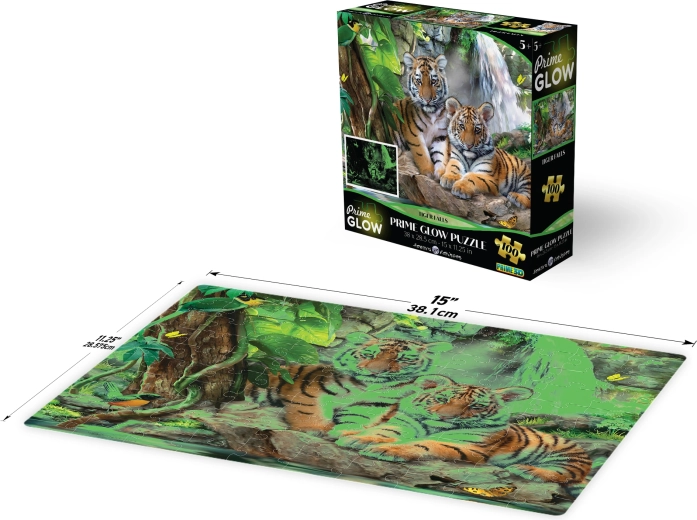 Puzzle 3D lumineux – tigre près de la cascade, 100 pièces