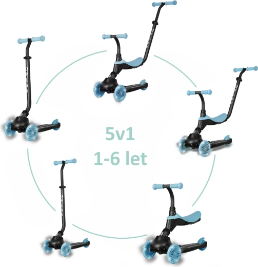 Qplay Sema Evo trottinette et draisienne 2-en-1 avec roues LED, bleu ciel