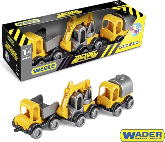 Set de véhicules de chantier Kid Cars 3 pcs plastique 10 cm WADER