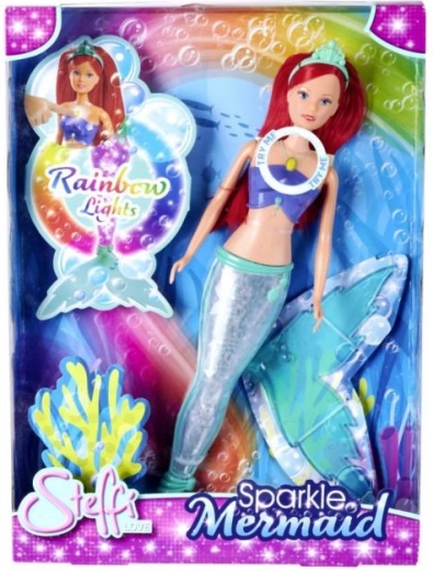 poupée Steffi Sirène Sparkle avec nageoire lumineuse arc-en-ciel