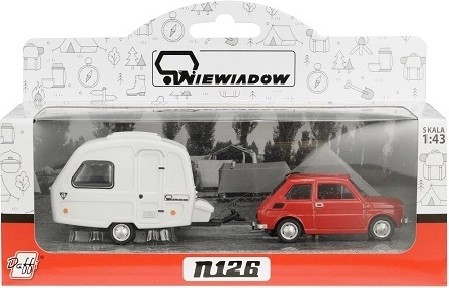 Fiat 126p avec caravane de camping Niewiadów rouge