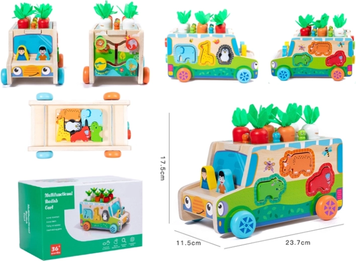 Voiturette pour enfants avec carottes et trieur de formes