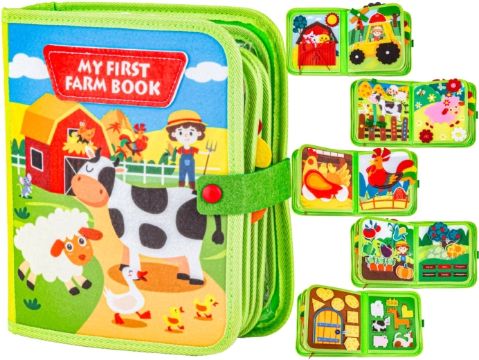 Livre d’activités en feutrine : ferme joyeuse avec volets et pièces à scratch