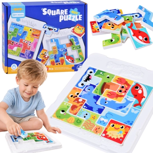 Puzzle logique façon Tetris – animaux marins, 12 pièces