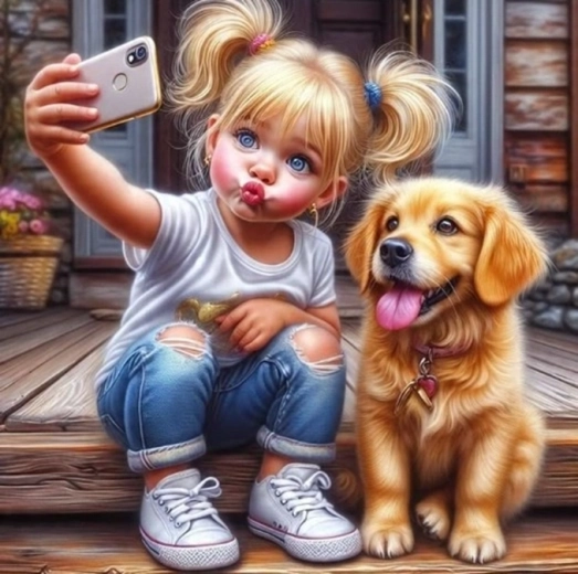 Norimpex peinture par numéros Selfie d'une fille avec un chien 40 × 50 cm