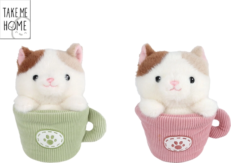 Chat en peluche dans une tasse à café Take Me Home 18 cm