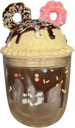 Gobelet transparent avec couvercle et paille, motif donuts, 350 ml