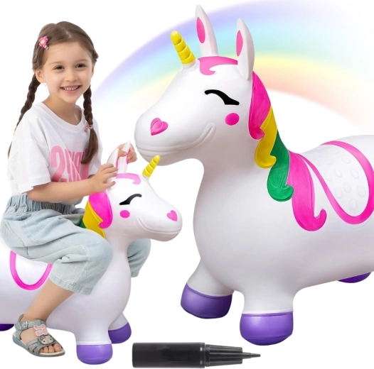 Licorne sauteur gonflable Woopie avec pompe