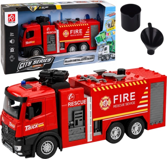 Camion de pompiers avec fonction de projection d’eau, lumières et sons 1:12