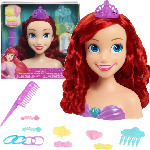 Tête à coiffer Disney Ariel pour réaliser des coiffures avec accessoires
