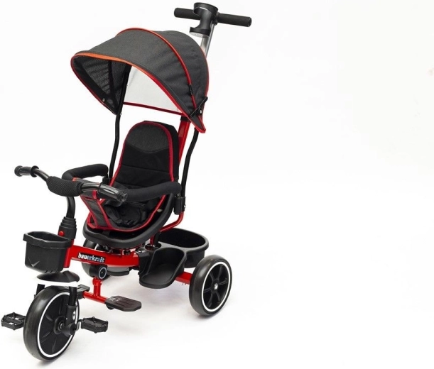BauerKraft tricycle enfant rotatif 2en1 avec barre de poussée et auvent – rouge