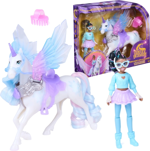 Spin Master Unicorn Academy magie des ailes – poupée Layla et licorne Glacier avec accessoires