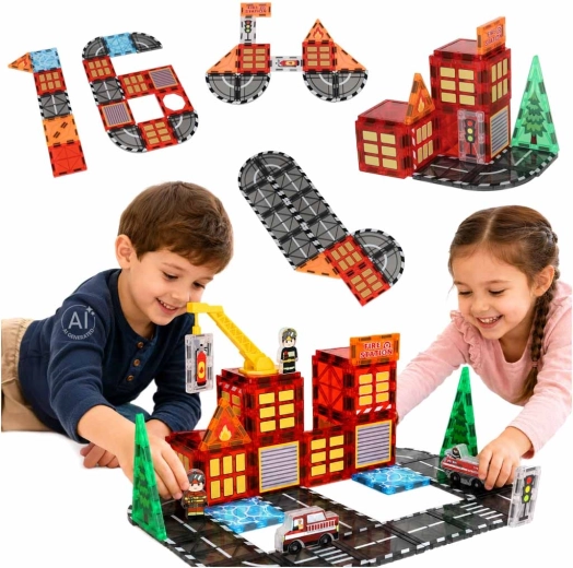 Blocs de construction magnétiques 3D – caserne de pompiers (48 pièces)