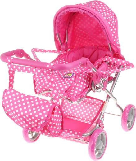 Poussette pour poupées Adar rose à pois 3-en-1 avec sac
