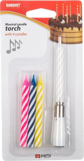 Banquet My Party bougie d’anniversaire Music – support musical et bougies spiralées (4 pcs)