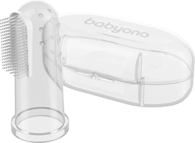 Brosse à dents en silicone à doigt BabyOno avec étui, transparente