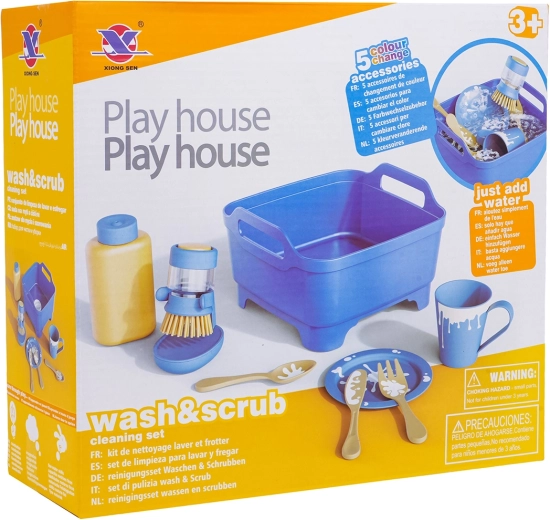 Set de nettoyage pour enfants avec vaisselle, bleu