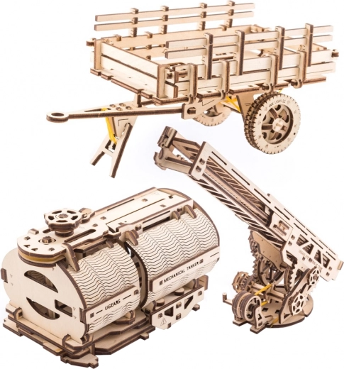 Accessoires UGEARS pour camion UGM-11 – échelle de pompier, benne et citerne (modules mécaniques 3D en bois)