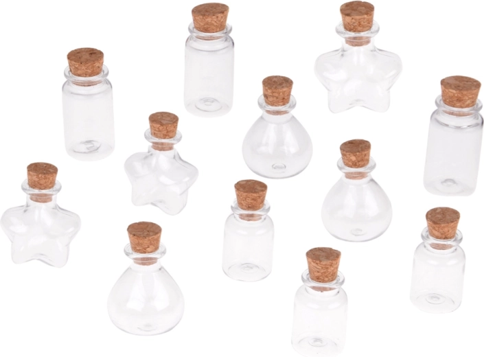 12 mini fioles de formes variées avec bouchon en liège
