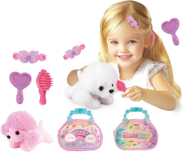 Petit chien en peluche dans un sac à main avec accessoires - 1 pièce