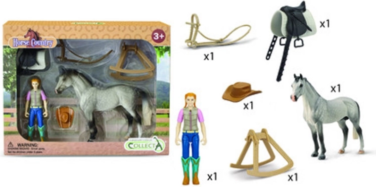 Cavalière avec cheval et accessoires