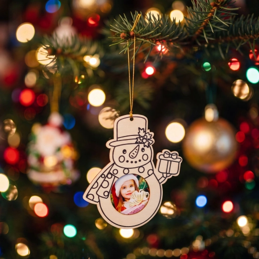 Cadre photo de Noël en bois à peindre, en forme de bonhomme de neige, à suspendre, 13 cm