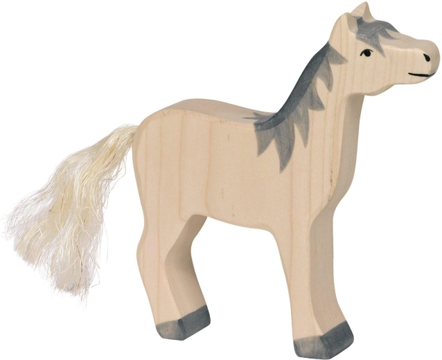 Cheval à la tête relevée, crinière grise HOLZTIGER - 1 pièce