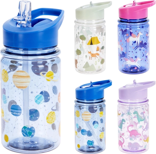 Bouteille pour enfants avec paille 450 ml – assortiment de couleurs et motifs