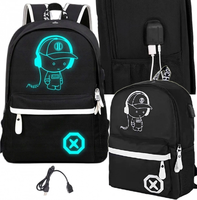 Cartable scolaire avec motif musical et USB