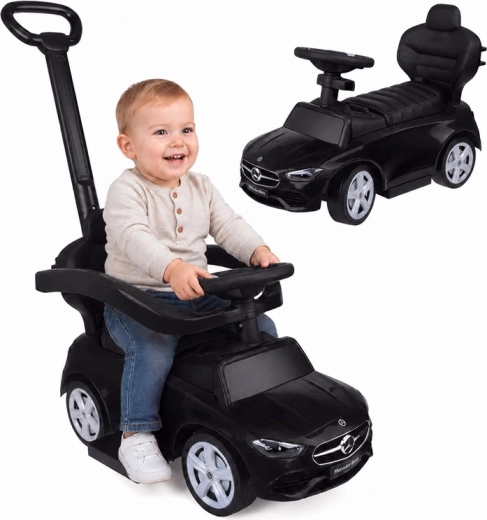 Porteur Mercedes-Benz pour enfant avec barre de poussée 2-en-1 (noir)