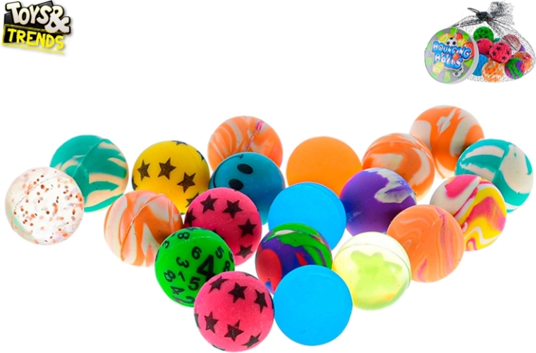 Set de 20 balles rebondissantes colorées 2,5 cm dans un filet