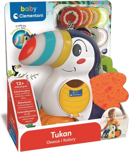 Toucan interactif Adrian – apprentissage des fruits et des couleurs, trieur de jetons, version CZ/SK de Clementoni