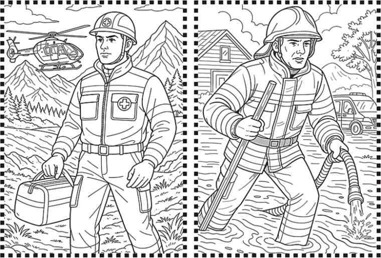 Scènes de pompiers à colorier