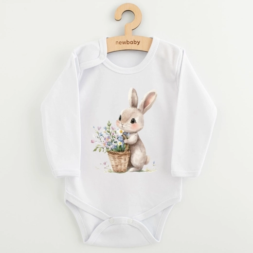 Body bébé imprimé New Baby lapin avec fleurs