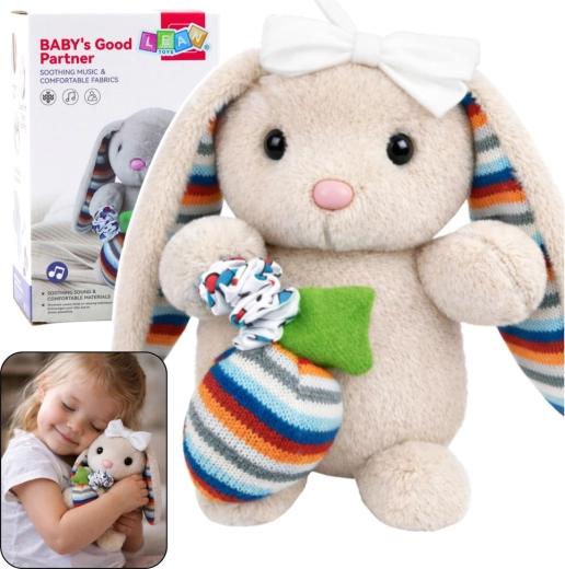 Lapin en peluche doux avec boîte à musique – doudou beige agréable pour bébés