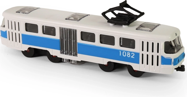 Tramway bleu des transports en commun à friction avec portes ouvrantes