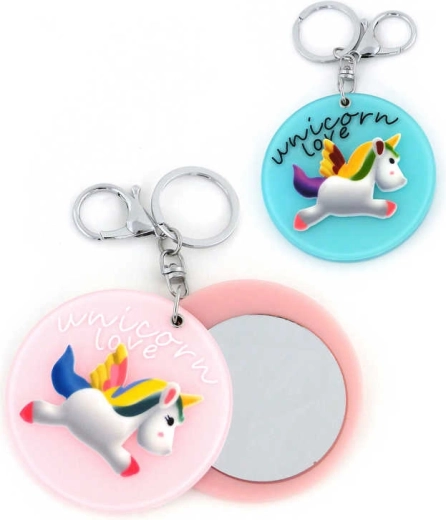 Porte-clés licorne avec miroir et mousqueton - 1 pièce