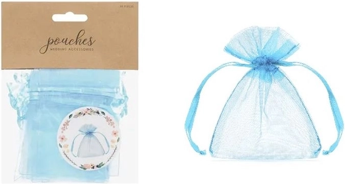 Sachets cadeaux en organza bleu ciel 10 cm