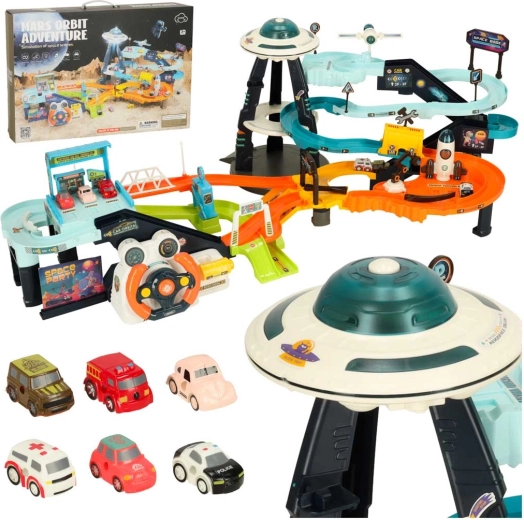 Circuit de voitures spatial à plusieurs niveaux avec volant