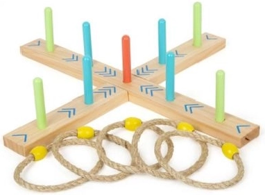 Jeu en bois de lancer d’anneaux sur piquets