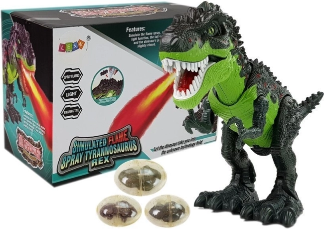 Dinosaure interactif T‑Rex à piles – pond des œufs et crache de la vapeur, vert