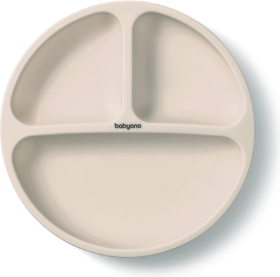 BabyOno assiette compartimentée en silicone avec ventouse beige 6m+