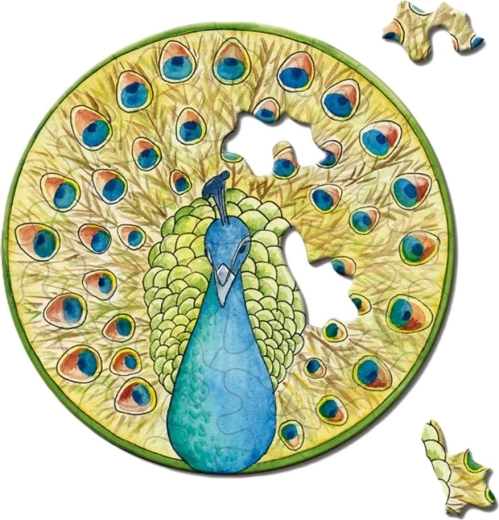 Mini puzzle rond CURIOSI Picoli – paon, 33 pièces