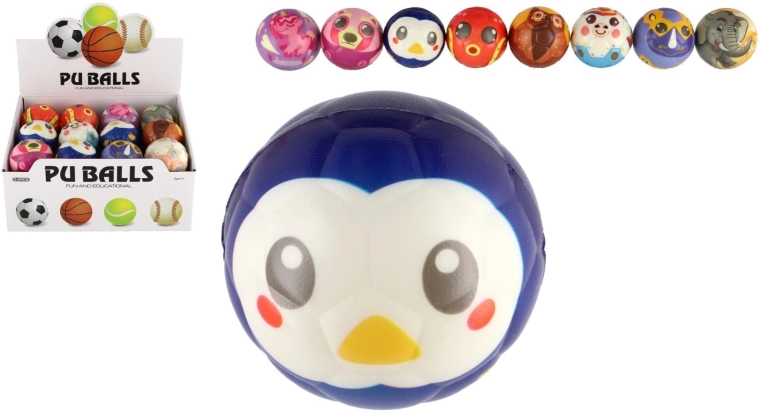 Balle en mousse avec animal 6 cm, assortiment de couleurs