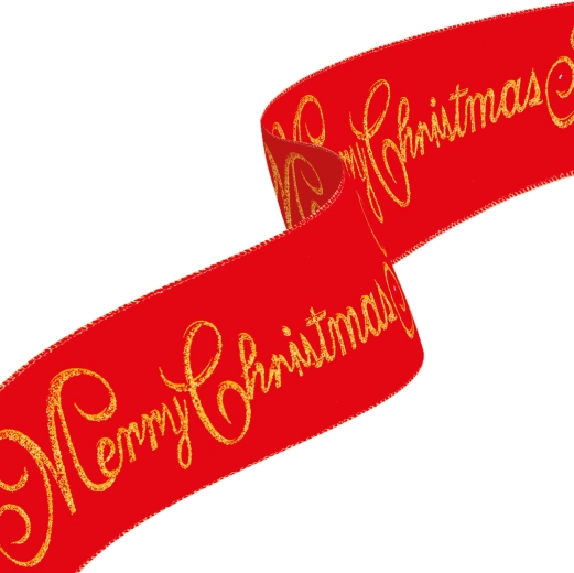 Ruban de Noël Merry Christmas rouge 60 × 8 cm