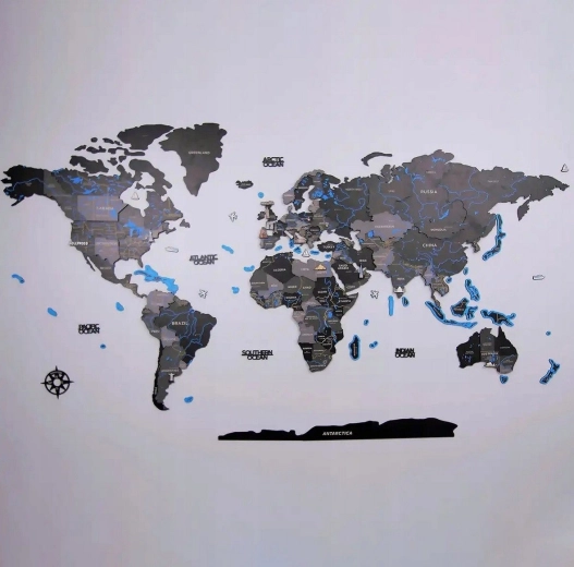WOODEN CITY carte du monde en bois XXL noire 200 × 110 cm